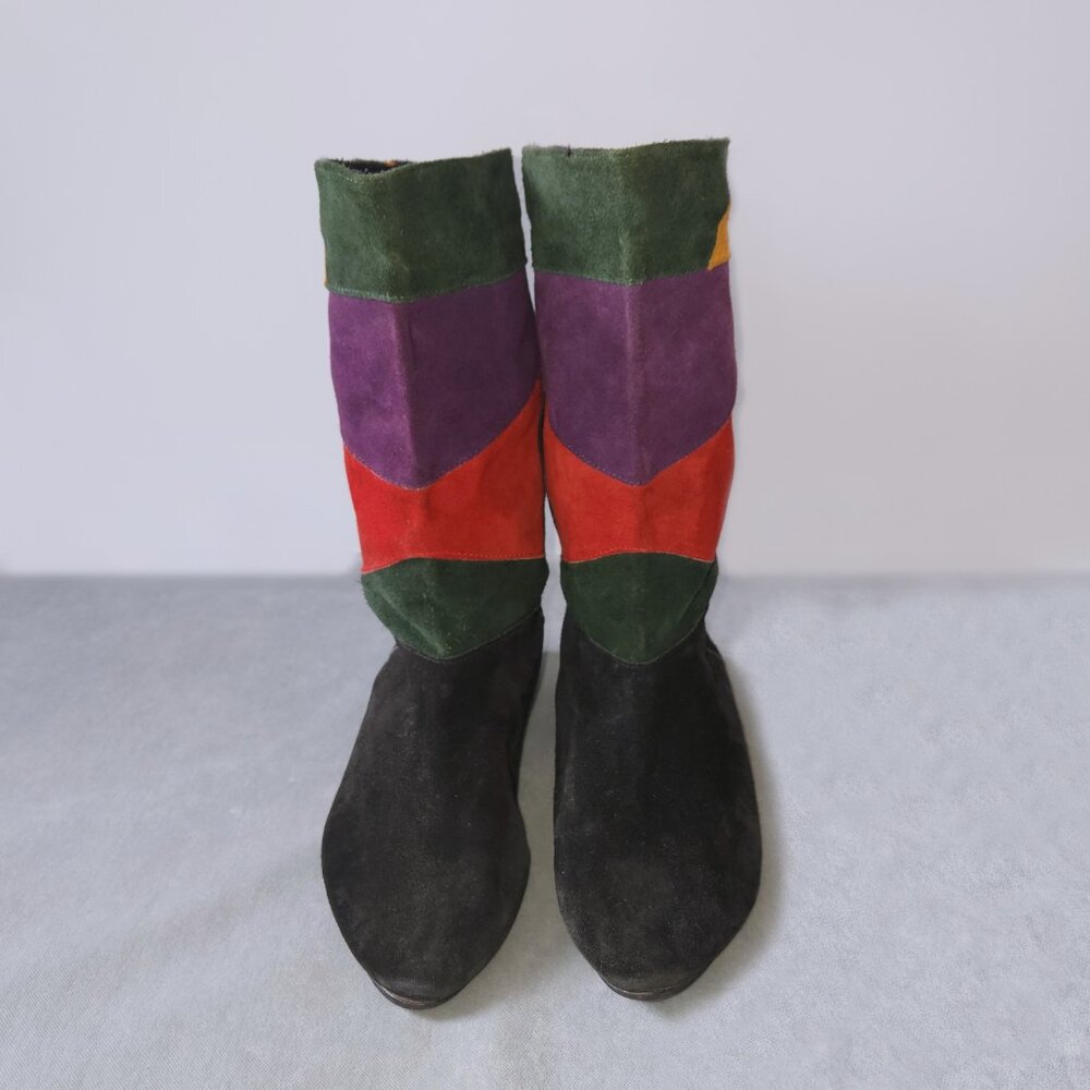 Vintage 60s 70s MOD Gogo Colorful Patchwork Hippie Boots Size 7.5 B Yugoslavia - Picture 3 of 6